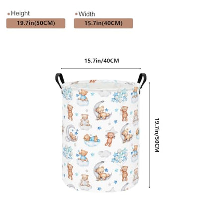 Round Bear Pattern Laundry Hamper, Cotton Canvas Storage Bin - color: Round Cute Bear