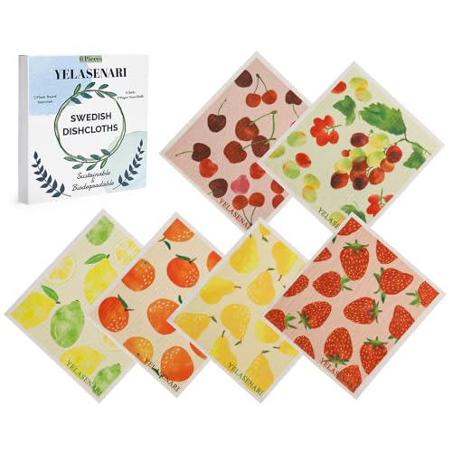 Swedish Dishcloths for Kitchen Reusable 6 Pack Kitchen Towels No Odor Quick-Drying Reusable Paper Towels Reusable Paper Towels Washable for Countertop, Sink, and Kitchen Fruit - color: Fruit Party
