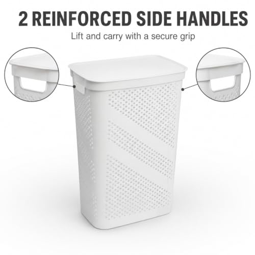 White Laundry Hamper with Hinged Lid, Rectangular 23.9 Inch - color: White 23.9 Inch
