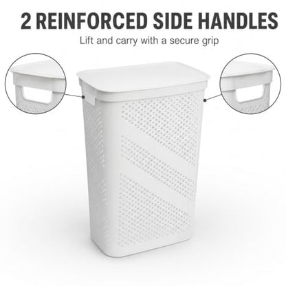 White Laundry Hamper with Hinged Lid, Rectangular 23.9 Inch - color: White 23.9 Inch