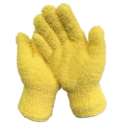 TopHomer Microfiber Gloves House Cleaning Auto Dusting Gloves Coral Fleece for Dusting Furniture and Small Objects - color: Yellow
