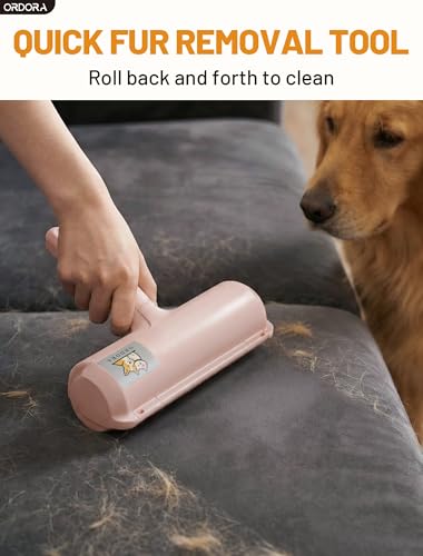 ORDORA Pet Hair Remover Roller, Reusable Lint Roller for Dog and Cat Hair - color: D：pink