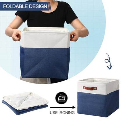 Uiifan 12 x 12 x 12 Inch 8 Pack Fabric Storage Baskets with Handles, Blue - color: Blue, size: 12 x 12 x 12 Inch