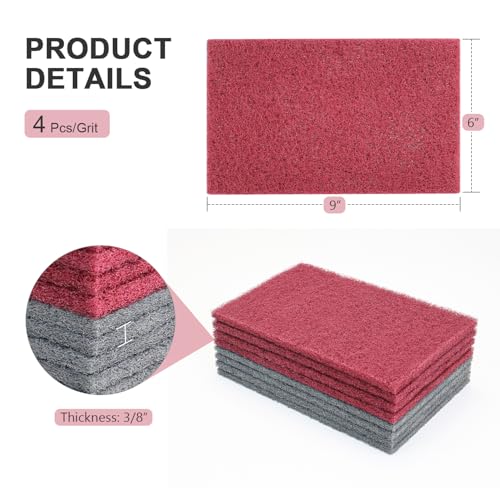 6"x9" Automotive Scuff Pad 8 Pack (7447&7448) - 4 Maroon(Fine) & 4 Gray(Ultra Fine), Wet/Dry Reusable Scuffing Pad for Paint Prep, Sanding - Auto Body, Woodworking & Handicrafts - color: Maroon+Gray, size: 8 pcs (6" x 9")
