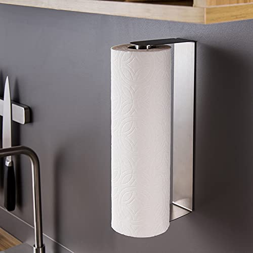ZUNTO Paper Towel Holder Under Cabinet, Self Adhesive Paper Roll Rack - color: Brushed Silver/Adhesive