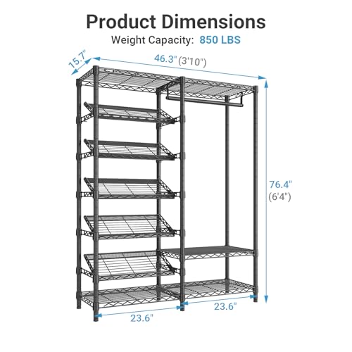 VIPEK S20 Heavy Duty Clothes Rack with 7-Tiers Shoe Shelves, Black - color: Black, size: S20