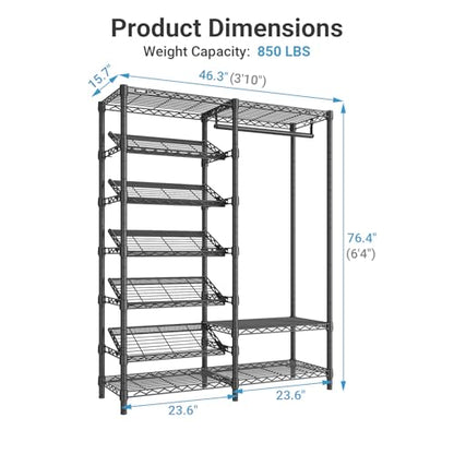 VIPEK S20 Heavy Duty Clothes Rack with 7-Tiers Shoe Shelves, Black - color: Black, size: S20