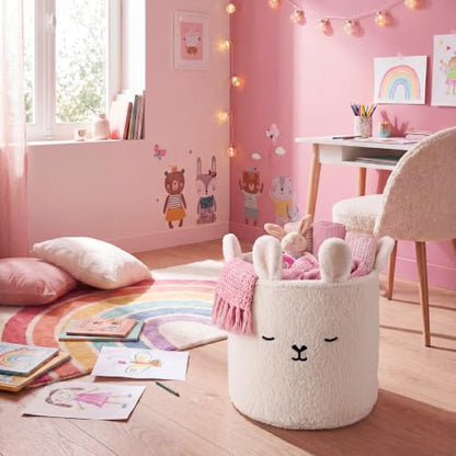 Novabright Sherpa Bunny Nursery Storage Basket Laundry Hamper with Handles