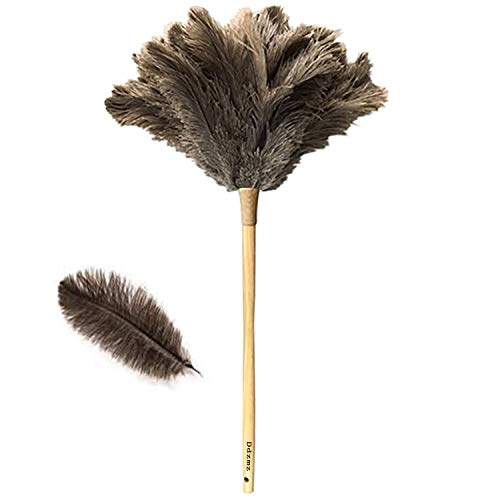 DDZMZ Ostrich Feather Duster for Cleaning with Long Wooden Handle,24" - color: Brown 24"