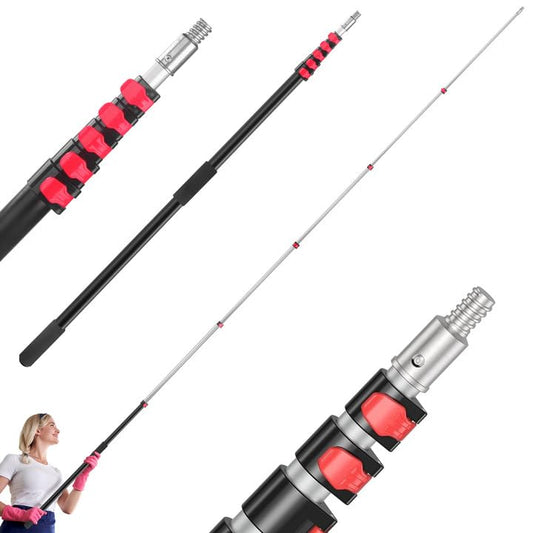 24FT Telescoping Extension Pole - Adjustable Aluminum Paint Roller Pole with 3/4" Universal Threaded Tip - Flip-Lock Extendable Pole for Window Roof Pool Cleaning - size: 24FT