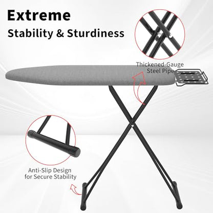 Ironing Board, 43"×13" with Iron Rest, Sturdy 4 Layer 7 Adjustable Height - color: Gray, size: 43"L x 13"W