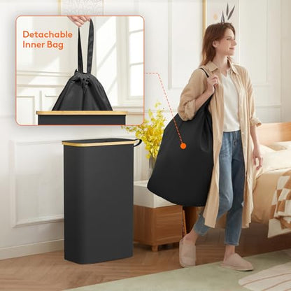 Lifewit 65L Slim Laundry Hamper with Lid and Removable Bag, Black - color: Black, size: 65L