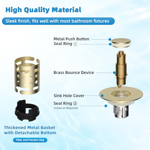 Universal Bathroom Sink Drain Stopper Hair Catcher, Brushed Gold - color: Brushed Gold Finish