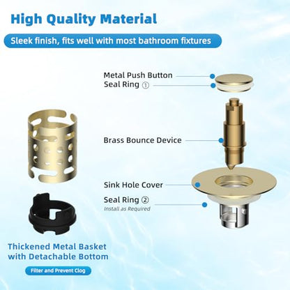 Universal Bathroom Sink Drain Stopper Hair Catcher, Brushed Gold - color: Brushed Gold Finish