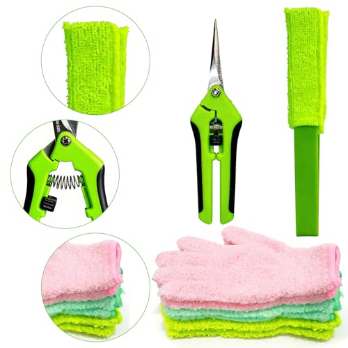 10 Pcs Plants Cleaning Set Plant Leaf Cleaner Leaf Cleaning Tongs with Reusable Microfiber Gloves and Flower Pruning Shears for House Plants,Window Blind