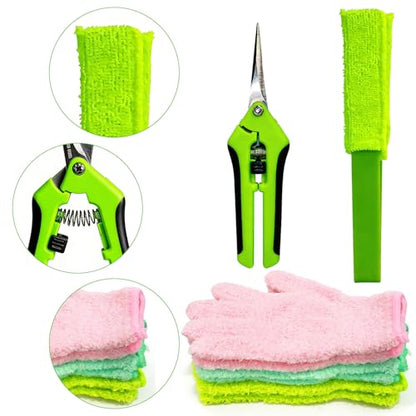 10 Pcs Plants Cleaning Set Plant Leaf Cleaner Leaf Cleaning Tongs with Reusable Microfiber Gloves and Flower Pruning Shears for House Plants,Window Blind