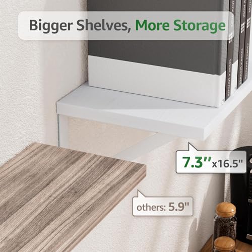 COCOYA Wall Shelves 7.3" Deep Solid Paulownia Wood (White, Set of 3) - color: White, Set of 3