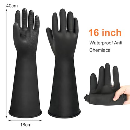 16" Chemical Resistant Gloves, Black Safety Work Heavy Duty Rubber Gloves - color: 16 Inch