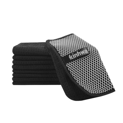 KinHwa Dish Cloths with Scrub Side, Microfiber Dish Rags Kitchen Washcloths - color: Dark-black, size: 7inchx7inch