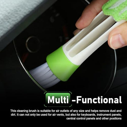 3 PCS Mini Duster for Car Air Vent, 3 Arm Soft Microfiber Dashboard Cleaner, Detachable Washable Brush Head Cleaning Tool, for Window Blinds & Keyboard & AC Vents & Fans (Green)