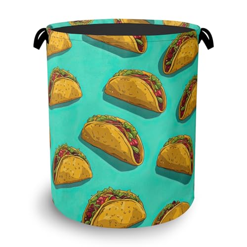 Mexican Taco Laundry Hamper,Dirty Clothes Laundry Basket with Handles Waterproof Oxford Cloth Storage Basket for College Dorms Bathroom Bedroom 16" x 20.8" - color: Mexican Taco