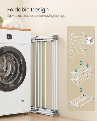 SONGMICS Foldable Clothes Drying Rack, 36.6 x 14.6 x 53.2 Inches - color: White, size: 36.6" W