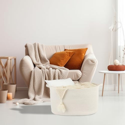 XUANGUO Large Rectangle Woven Cotton Rope Blanket Basket 22"x17"x12" White - color: white