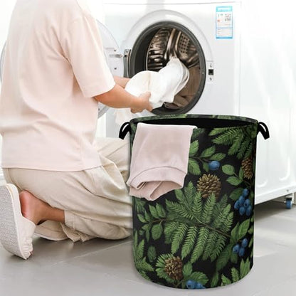 Ferns Blueberry Laundry Basket,Nuts Foldable with Handles Tote Bag Oxford Cloth for Bathroom Bedroom Dirty Clothes Storage Bucket 16" x 20.8" - color: Ferns Blueberry Nuts