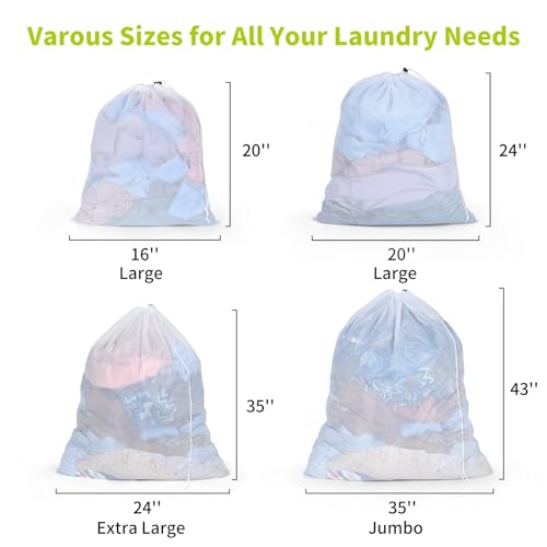 OTraki Ex-Large Mesh Laundry Bag 36x43 Inch Drawstring Laundry Wash Bags 2 Pack Dirty Clothes Net Laundry Bag Heavy Duty Travel Storage Organize Bag Don't Drying, Melting 140-176℉ White - size: 36 x 43 inch