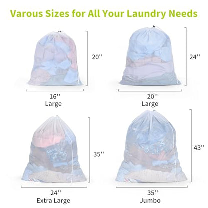 OTraki Ex-Large Mesh Laundry Bag 36x43 Inch Drawstring Laundry Wash Bags 2 Pack Dirty Clothes Net Laundry Bag Heavy Duty Travel Storage Organize Bag Don't Drying, Melting 140-176℉ White - size: 36 x 43 inch