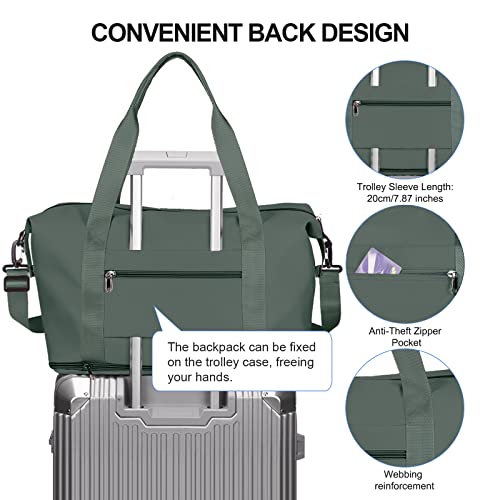 Travel Duffel Bag,Sports Tote Gym For Spirit Airlines Personal Item Bag 18x14x8 Foldable,Carry on Shoulder Expandable Weekender Overnight for Women,Green - color: A6-Green