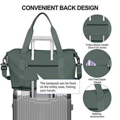Travel Duffel Bag,Sports Tote Gym For Spirit Airlines Personal Item Bag 18x14x8 Foldable,Carry on Shoulder Expandable Weekender Overnight for Women,Green - color: A6-Green