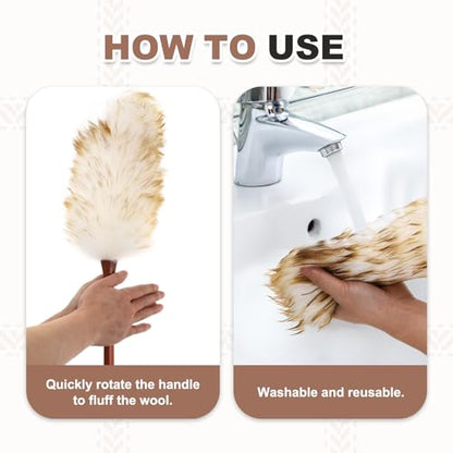 uxcell Wool Duster, 14.2" Natural Feather Cleaner Household Cleaning Duster with Solid Wooden Handle for Cleaning Fans Window Blinds Shelves Furniture, White Gold - color: White Gold, size: 14.2"