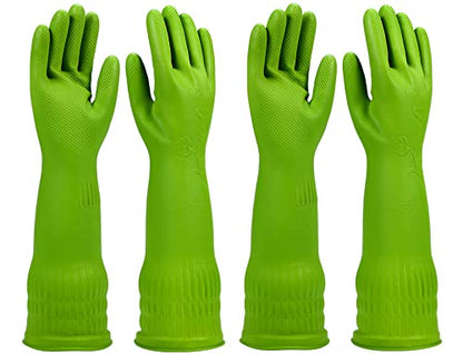 Dishwashing gloves 2 Pairs for kitchen,Rubber cleaning gloves,Long dish gloves reuseable. - color: Green, size: Medium (Pack of 2)
