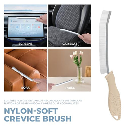 TQRR Cleaning Brush Set 3 Pcs with Soft Bristle and Hard Bristle Crevice - color: Khaki