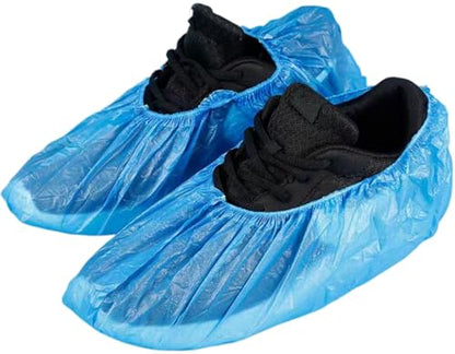 100 Pack Shoe Covers Disposable Non Slip, Premium Waterproof and Recyclable Shoe Booties Covers for Indoors, Fits Up To 9 US Men and 11 US Women Size, 50 Pairs Elastic Caps Plastic Shoe Covers