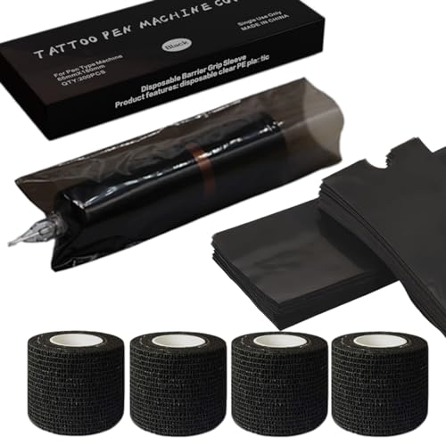 204Pcs Tattoo Pen Covers & Grip Wrap Tape - Black - color: All Black