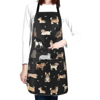 Perinsto Waterproof Apron With 2 Pockets Kitchen Chef Aprons Bibs For Cooking Baking Painting Gardening Grooming - color: Dog Black