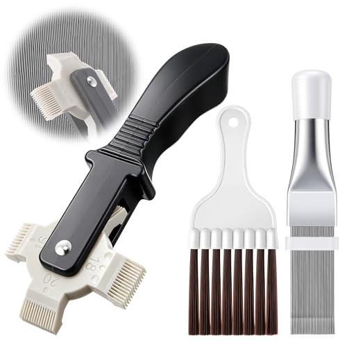 3 Piece Air Conditioner Condenser Fin Comb Kit, Fin Straightening Tool, Coil Cleaner Stainless Steel Comb and Evaporator Radiator Cleaning Whisk Brush for Condenser or Evaporator Units