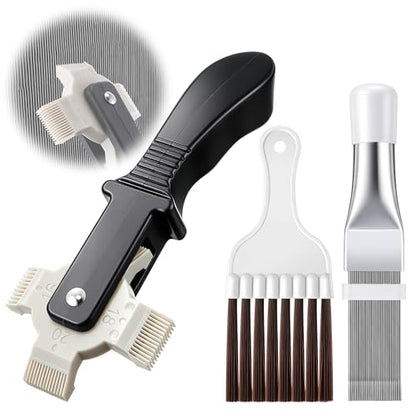 3 Piece Air Conditioner Condenser Fin Comb Kit, Fin Straightening Tool, Coil Cleaner Stainless Steel Comb and Evaporator Radiator Cleaning Whisk Brush for Condenser or Evaporator Units