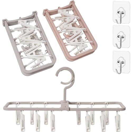 Clothes Drying Racks 2Pack Small Folding Portable Hangers with 12 Clips - color: Gray,pink-2 Pack
