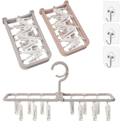Clothes Drying Racks 2Pack Small Folding Portable Hangers with 12 Clips - color: Gray,pink-2 Pack