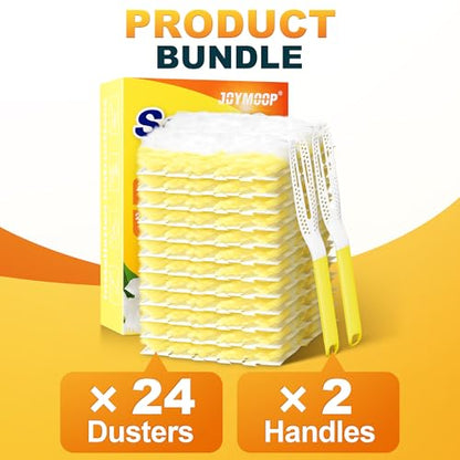 JOYMOOP Disposable Electrostatic Duster for Cleaning, with 2 Handles & 24 Ct Yellow Heavy Duty Refills for Swiffer Feather Duster, Household Cleaning Tool for Electronics, Dusting Furniture, Blinds - color: Yellow Handle With Yellow Refills