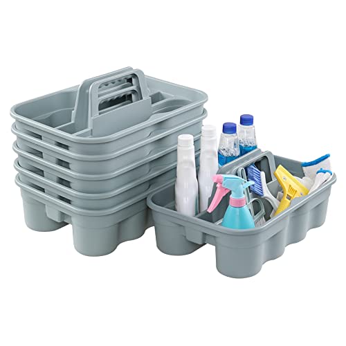 6-Pack Plastic Caddy for Cleaning Products, Caddy with Handle, Gray