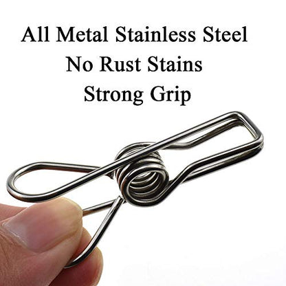 HAHIYO Clothespins Chip Clips All Metal Stainless Steel No Rust Stains Strong Grip in Heavy Wind 2 Inches 24 Pack Do Not Fall Apart Open Wide for Holding Clothes Snack Bag Clamps - size: 2 inch 24 Pack