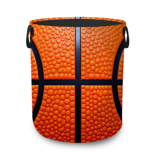 Laundry Hamper,Basketball Sports Collapsible Laundry Basket with Handles,Orange Texture Waterproof Oxford Cloth Clothes Organizer for Bedroom Bathroom Dorm Nursery,16 x 20 Inch - color: Basketball Sports,Orange Texture