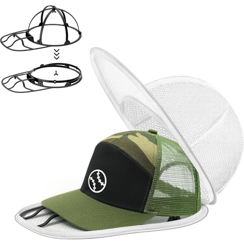 Hat Washer Cage, Collapsible Baseball Cap Washing Cage - Hat Holder for Washing Machine & Dishwasher – Ball Cap Cleaner, Shaper & Protector Form Mold with Rack for Laundry