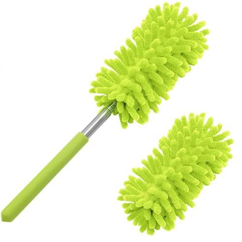 Duster for Cleaning, 10-29" Extension Pole, 2 Washable Heads, Green - color: Green, size: 2 Attachments