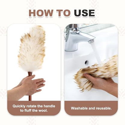 uxcell Wool Duster, 24.4" Natural Feather Cleaner Household Cleaning Duster with Solid Wooden Handle for Cleaning Fans Window Blinds Shelves Furniture, White Gold - color: White Gold, size: 24.4"