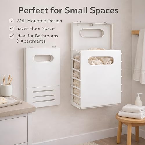 Wall Mounted Laundry Basket, Foldable Slim Hamper for Small Spaces